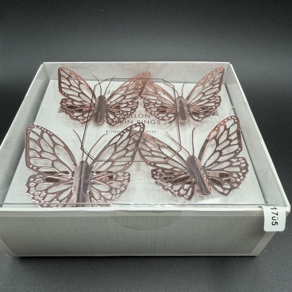 Pottery Barn Papillion Napkin Rings NEW Pink Butterfly Set of 4
